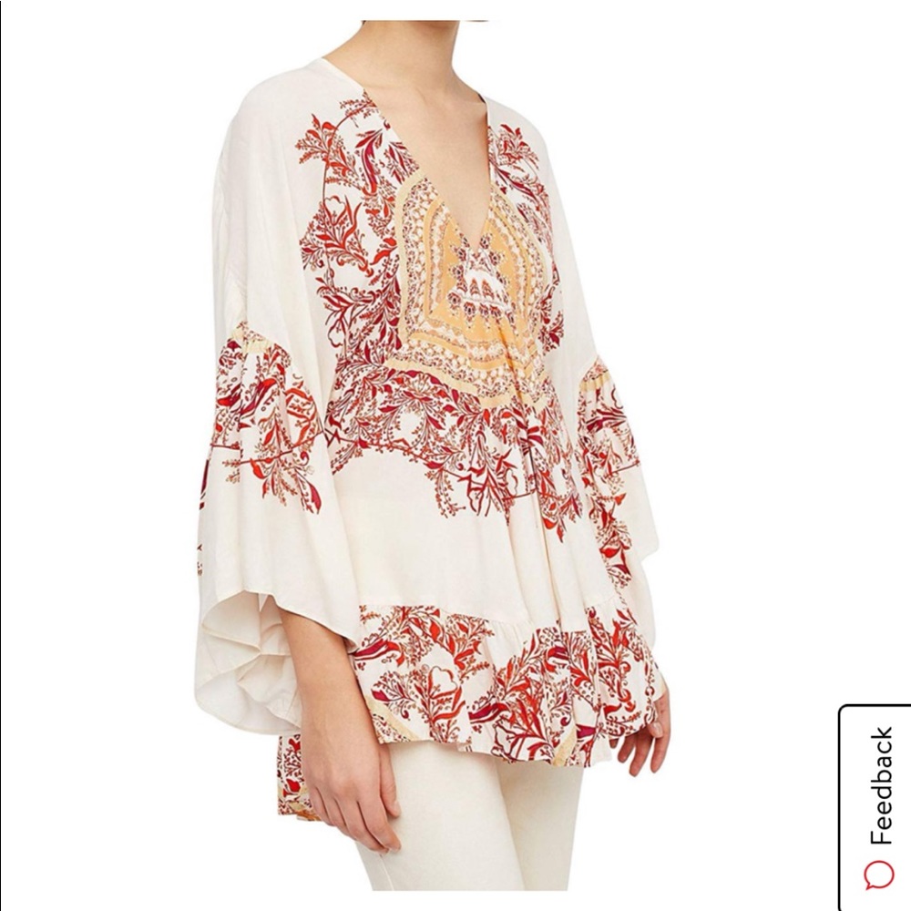 Free People Sunset Dreams Printed Top Blouse-Sand